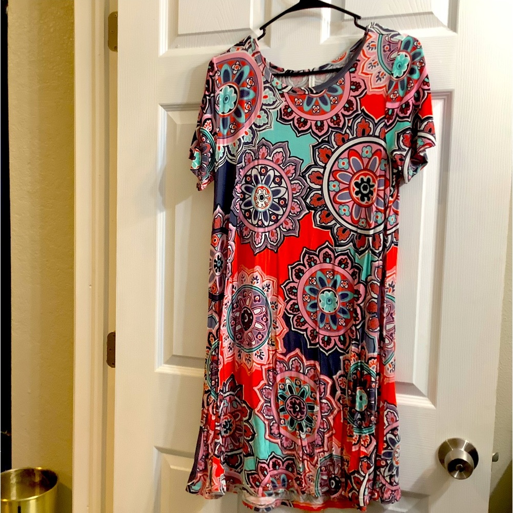 Bright color patterned midi dress